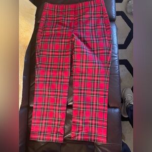 J. Crew Tartan Red and Black Plaid Cropped Pants
